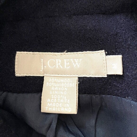 VTG J Crew Wool Blend Bomber Jacket Navy Blue Zip Front Long Sleeve Officecore M - Picture 3 of 10